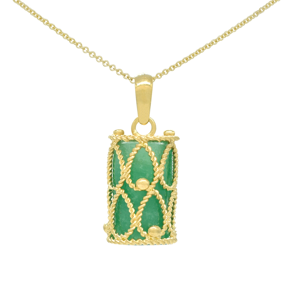 Emerald pendant handcrafted in 18K gold with 11.40 carats natural Colombian emerald in a long cylindrical bead-style shape.