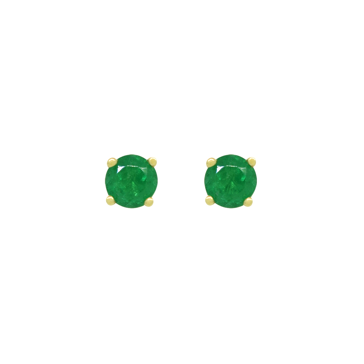 Emerald stud earrings with 2 round-cut natural Colombian emeralds in 0.50 Ct. t.w. set in solid 18K yellow gold