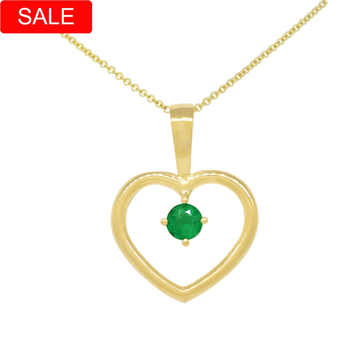 18K Gold Heart Shape Emerald Pendant with 0.22 Ct. Round Cut Emerald