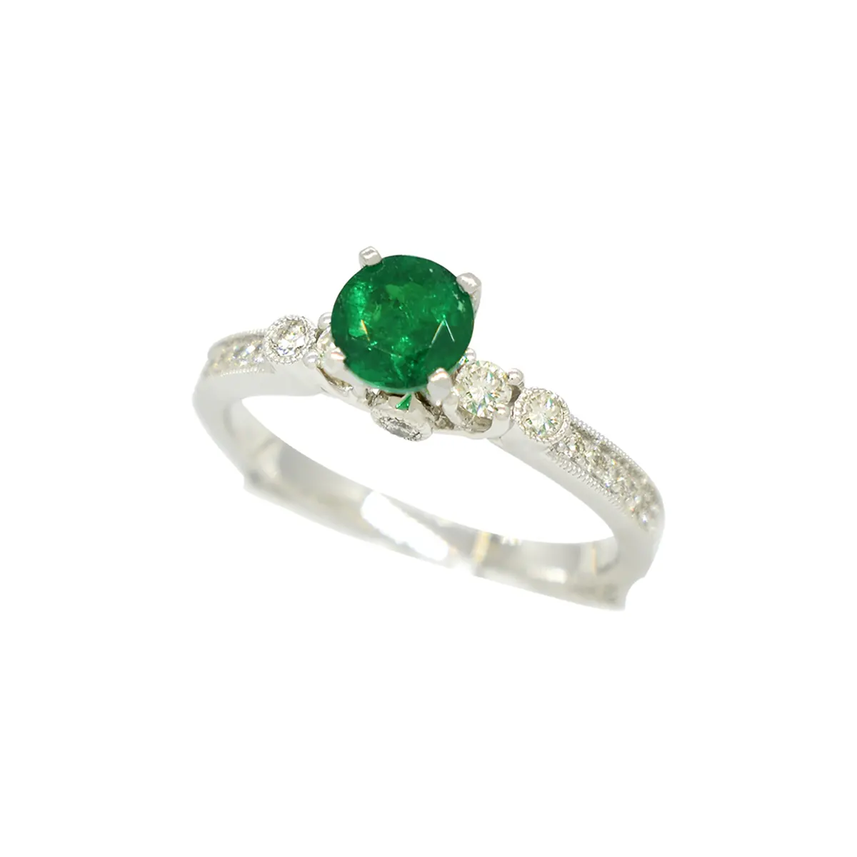 Queen Emerald ~ dainty-emerald-engagement-ring-with-round-diamonds-in ...