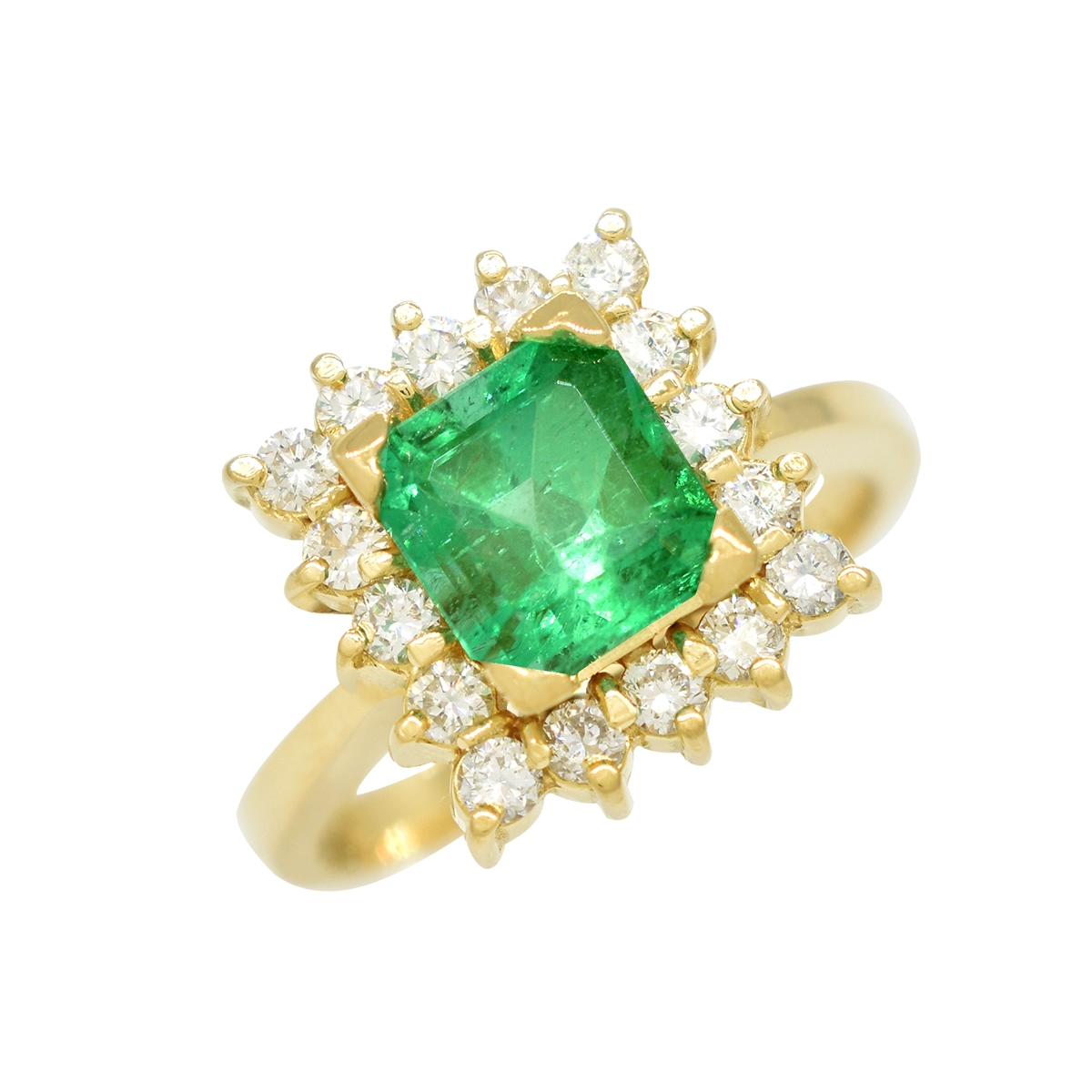 Emerald and Diamond Cocktail Ring Custom Made in Solid 18K Yellow Gold