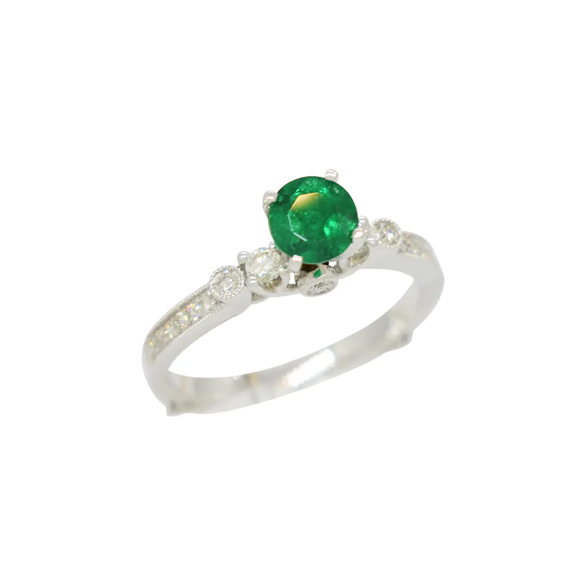 Queen Emerald ~ dainty-emerald-engagement-ring-with-round-diamonds-in ...