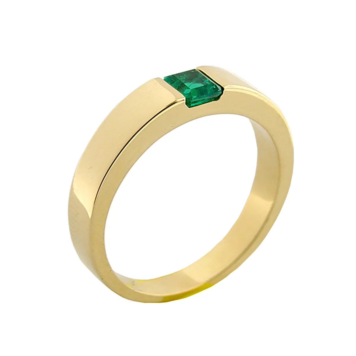 0.75 Carat Round Cut Real Emerald Men's 4 Prong Solitaire Band Ring 14